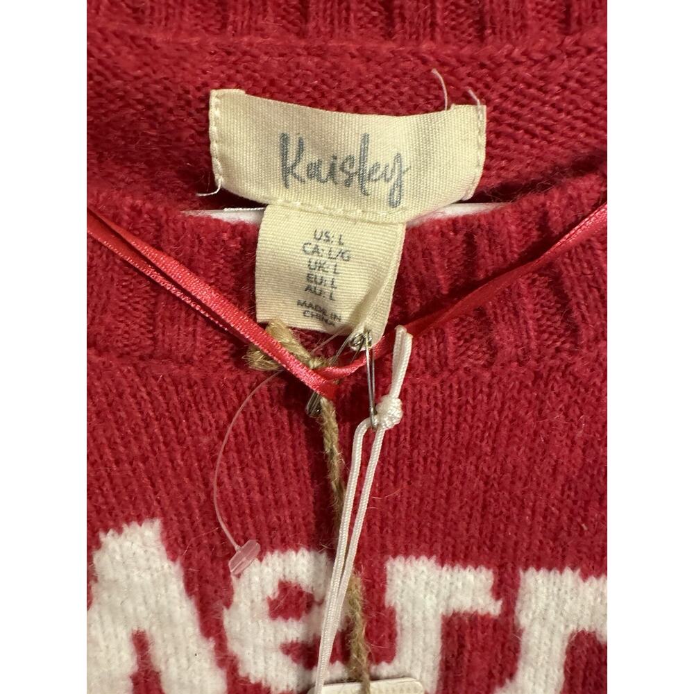 KAISLEY Merry Cheers Crop Sweater Womens Sz L NWT PINK RASPBERRY Christmas - Picture 5 of 6